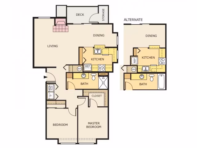 2 Bed 1 Bath Glacier U-304 floor plan